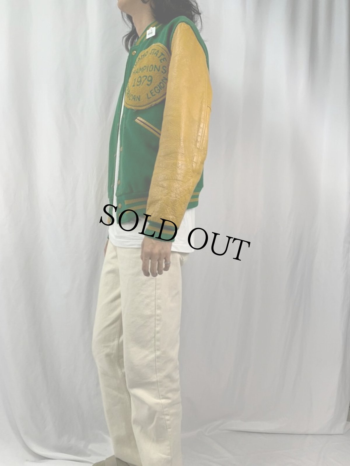 画像3: 70's BUTWIN チェーン刺繍 パッチ付き レザー×ウールスタジャン SIZE40 (3)