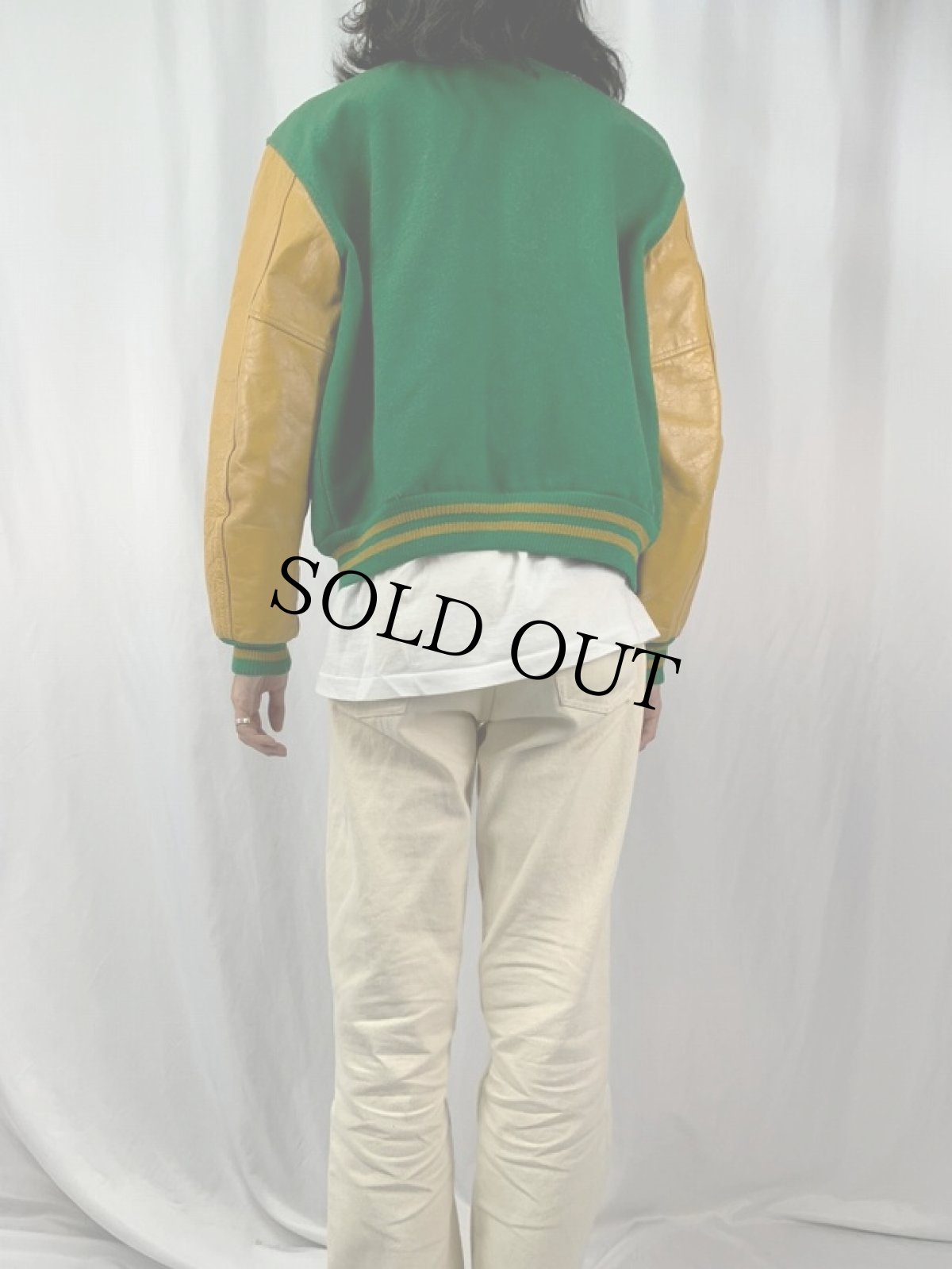 画像4: 70's BUTWIN チェーン刺繍 パッチ付き レザー×ウールスタジャン SIZE40 (4)