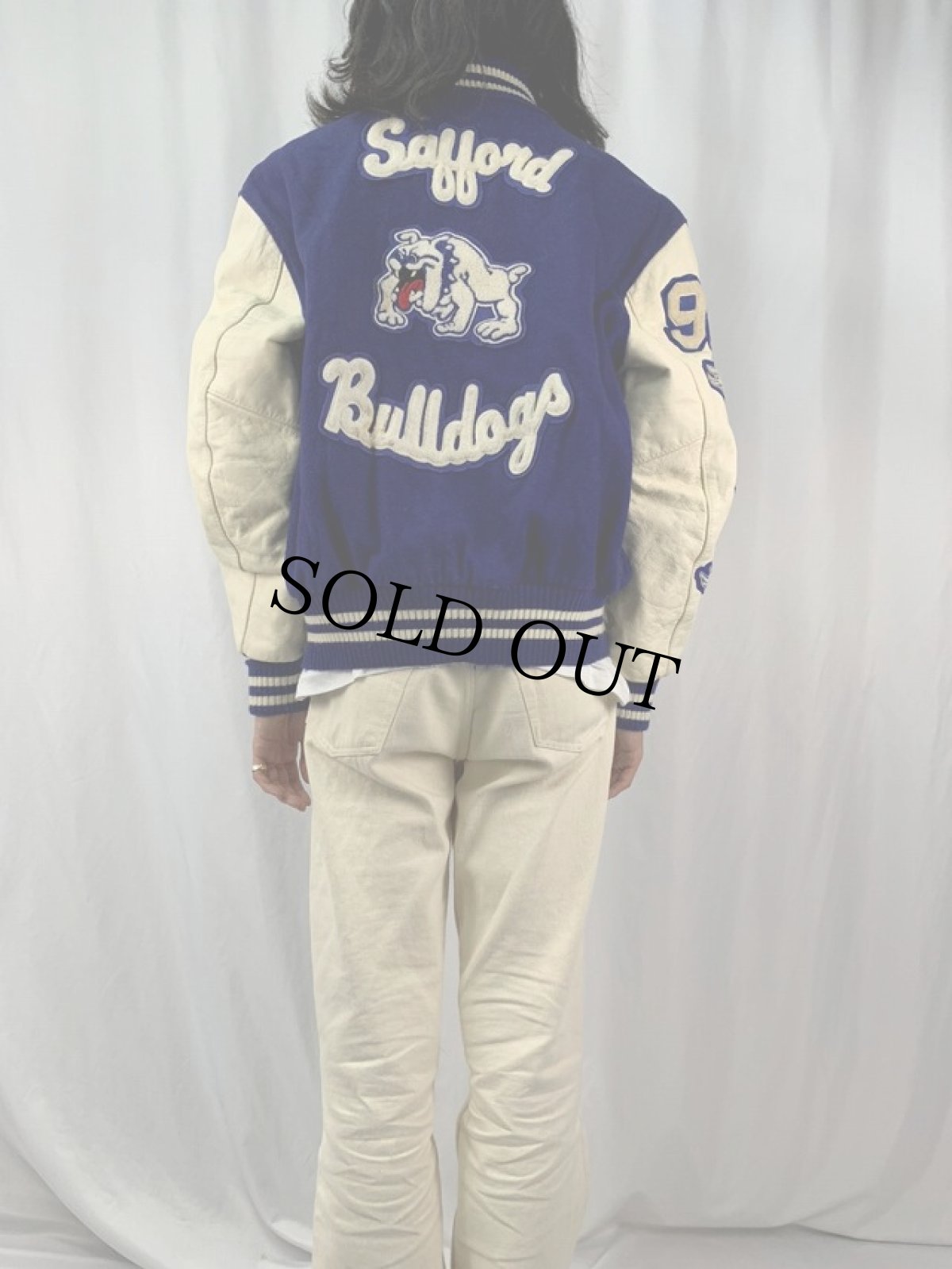 画像4: 80's DeLONG USA製 ウイングフットパッチ付き レザー×ウールスタジャン SIZE46 (4)