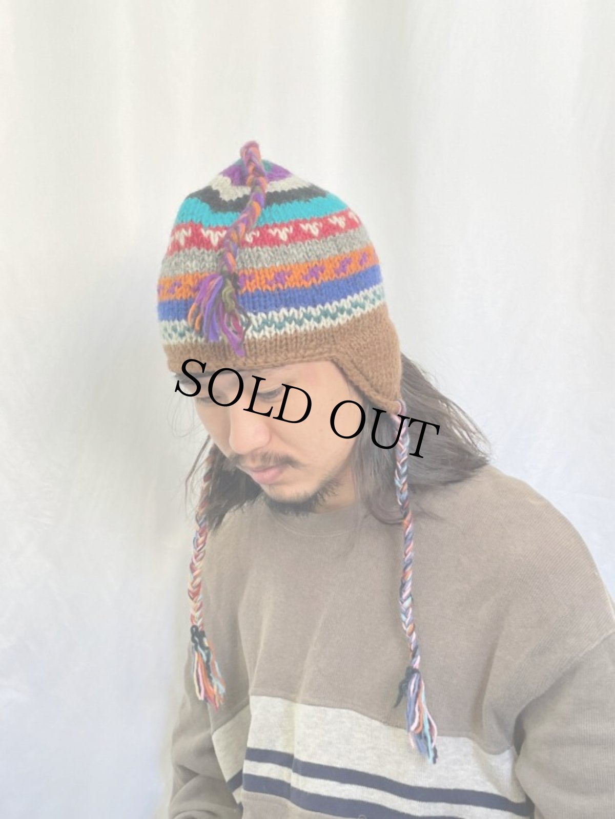 画像2: NEPAL製 ボーダー柄 イヤーカフニットキャップ (2)