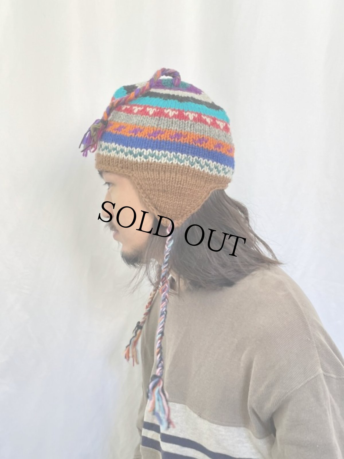 画像3: NEPAL製 ボーダー柄 イヤーカフニットキャップ (3)