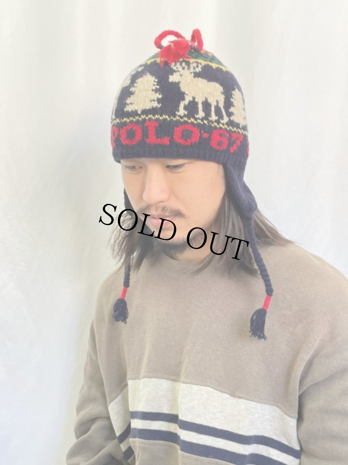 画像2: 90's〜 POLO Ralph Lauren "POLO-67" ノルディック柄 イヤーカフ ニットキャップ (2)