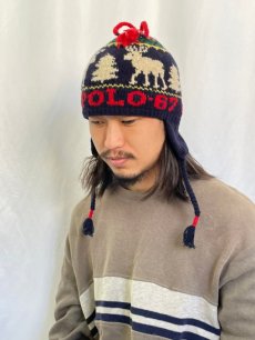 画像2: 90's〜 POLO Ralph Lauren "POLO-67" ノルディック柄 イヤーカフ ニットキャップ (2)