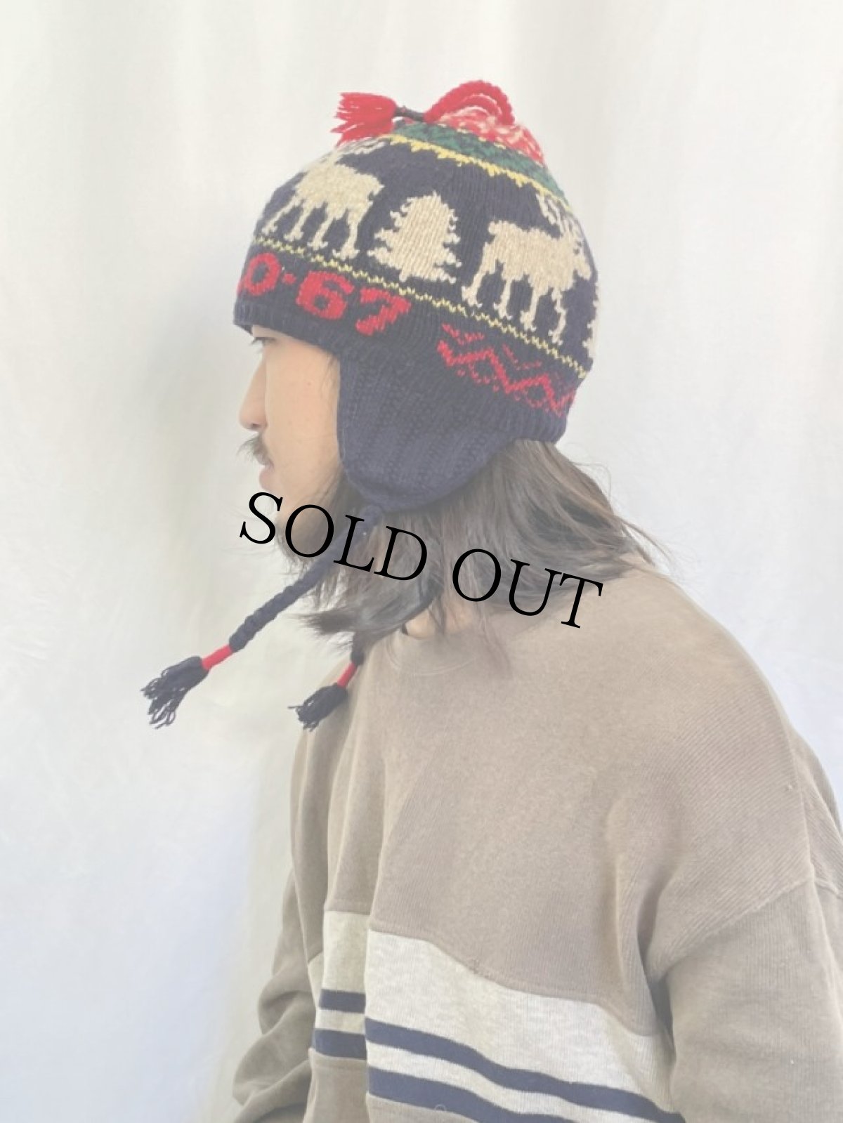 画像3: 90's〜 POLO Ralph Lauren "POLO-67" ノルディック柄 イヤーカフ ニットキャップ (3)