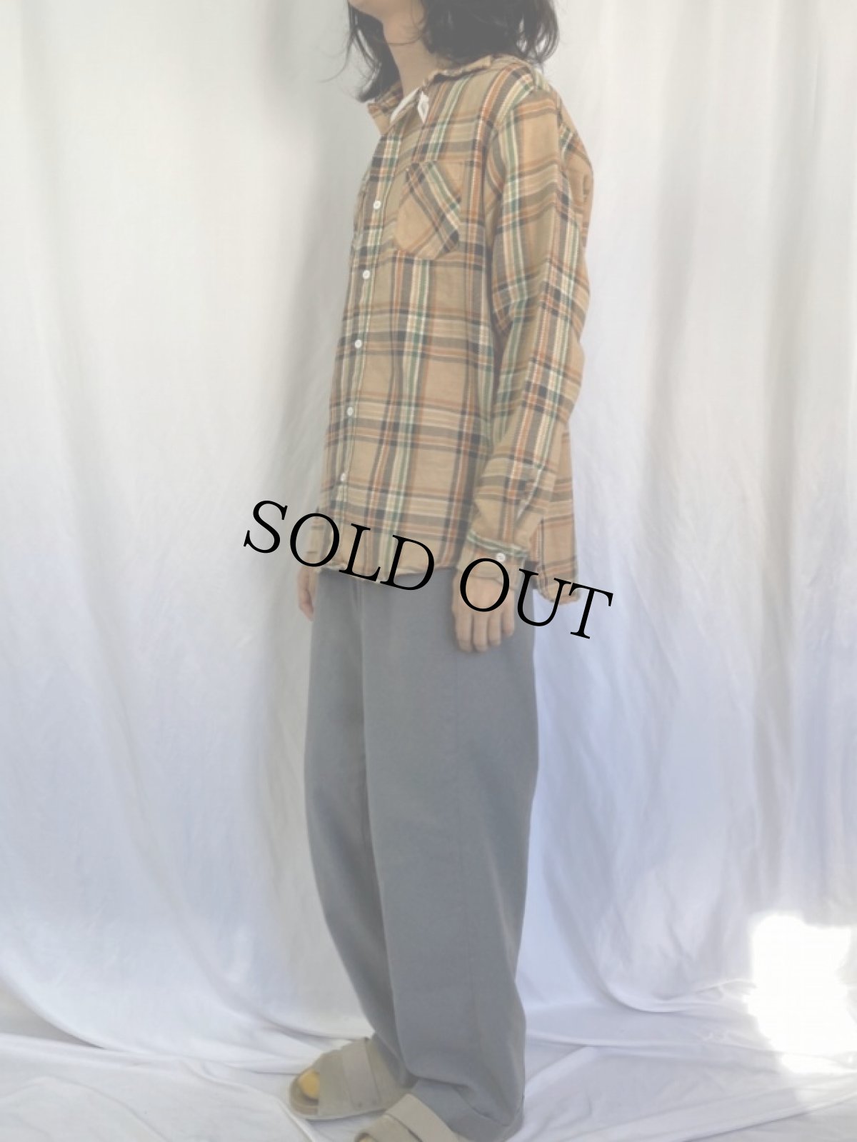 画像3: 70's JCPenney BIGMAC チェック柄 ライトネルシャツ L (3)