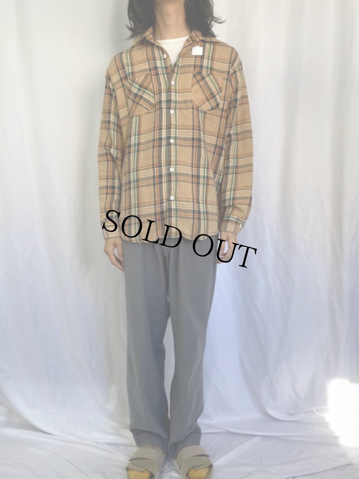 画像2: 70's JCPenney BIGMAC チェック柄 ライトネルシャツ L (2)