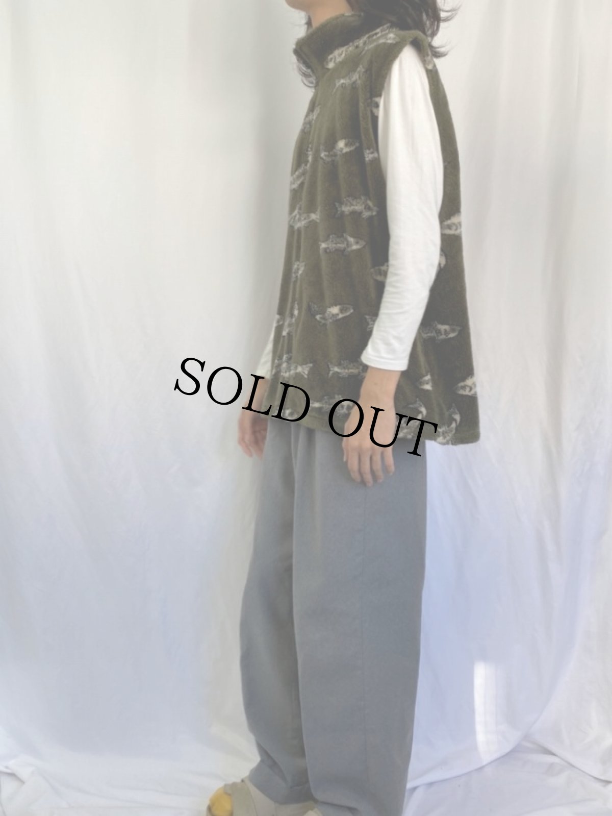 画像3: OCEAN EAST 魚柄 フリースベスト XL (3)