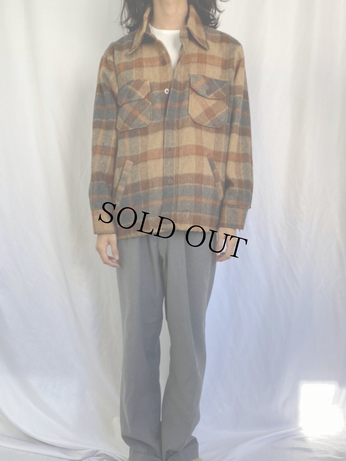 画像2: 70's KINGSPORT チェック柄 CPOシャツジャケット L (2)