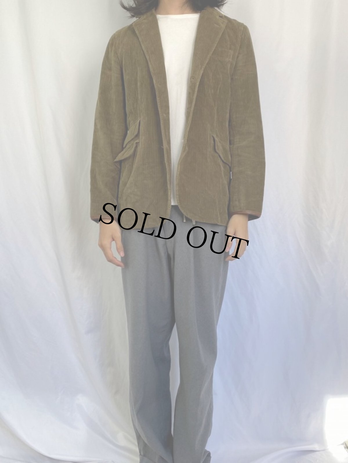 画像2: Ralph Lauren レザーパイピング×エルボーパッチ付き コーデュロイテーラードジャケット (2)