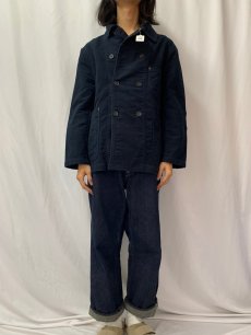 画像2: BILLY REID ダブルブレスト エルボーパッチ付き コットンカバーオール NAVY L (2)