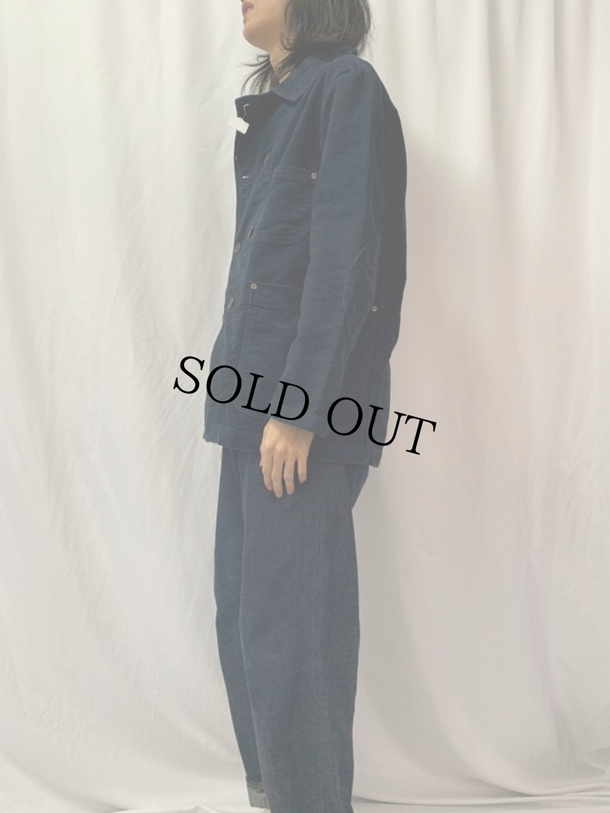 画像3: BILLY REID ダブルブレスト エルボーパッチ付き コットンカバーオール NAVY L (3)