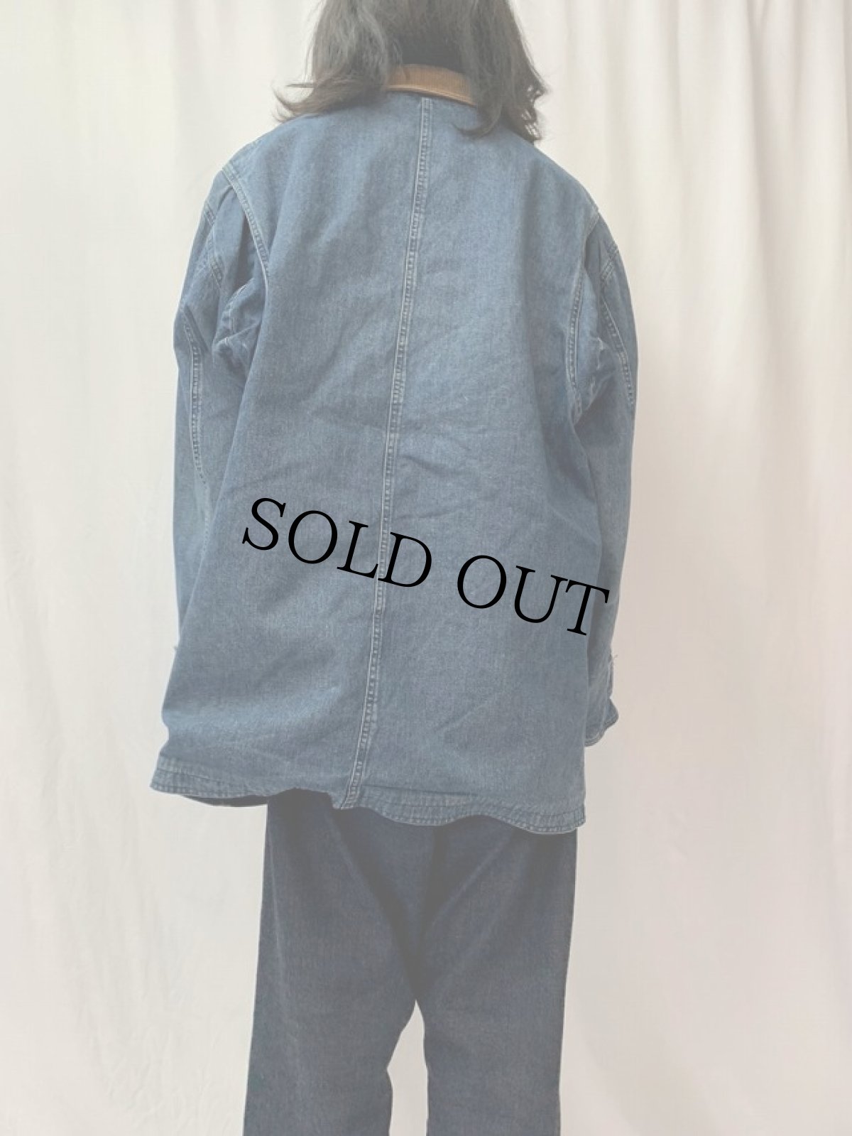 画像4: 90's LANDS'END デニムハンティングジャケット L (4)