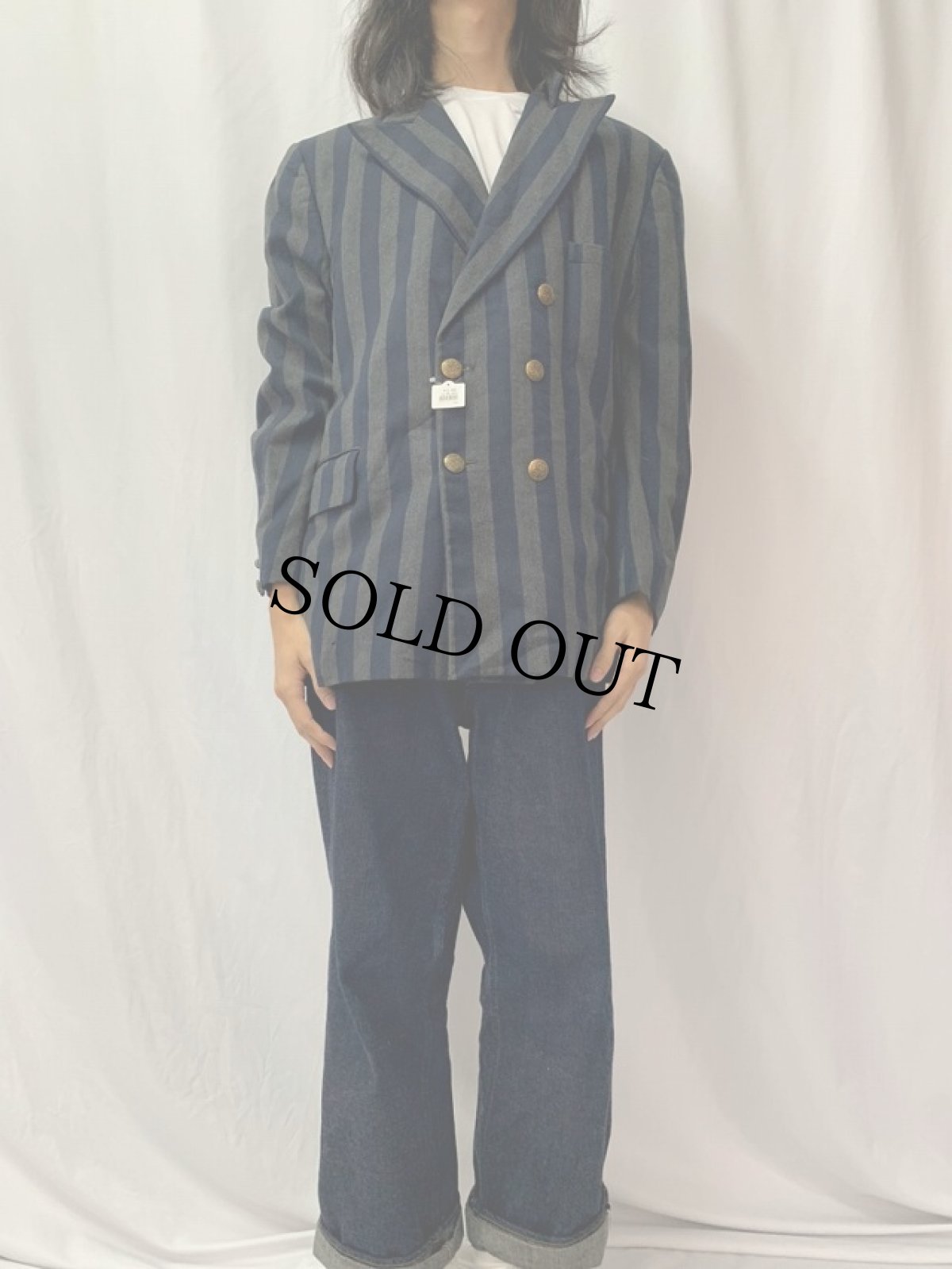 画像2: ストライプ柄 ダブルブレスト テーラードジャケット (2)