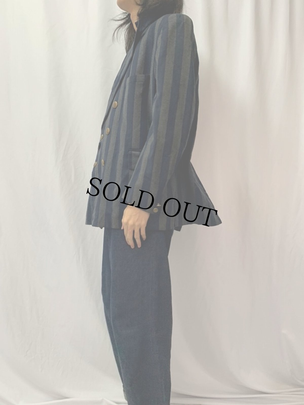 画像3: ストライプ柄 ダブルブレスト テーラードジャケット (3)