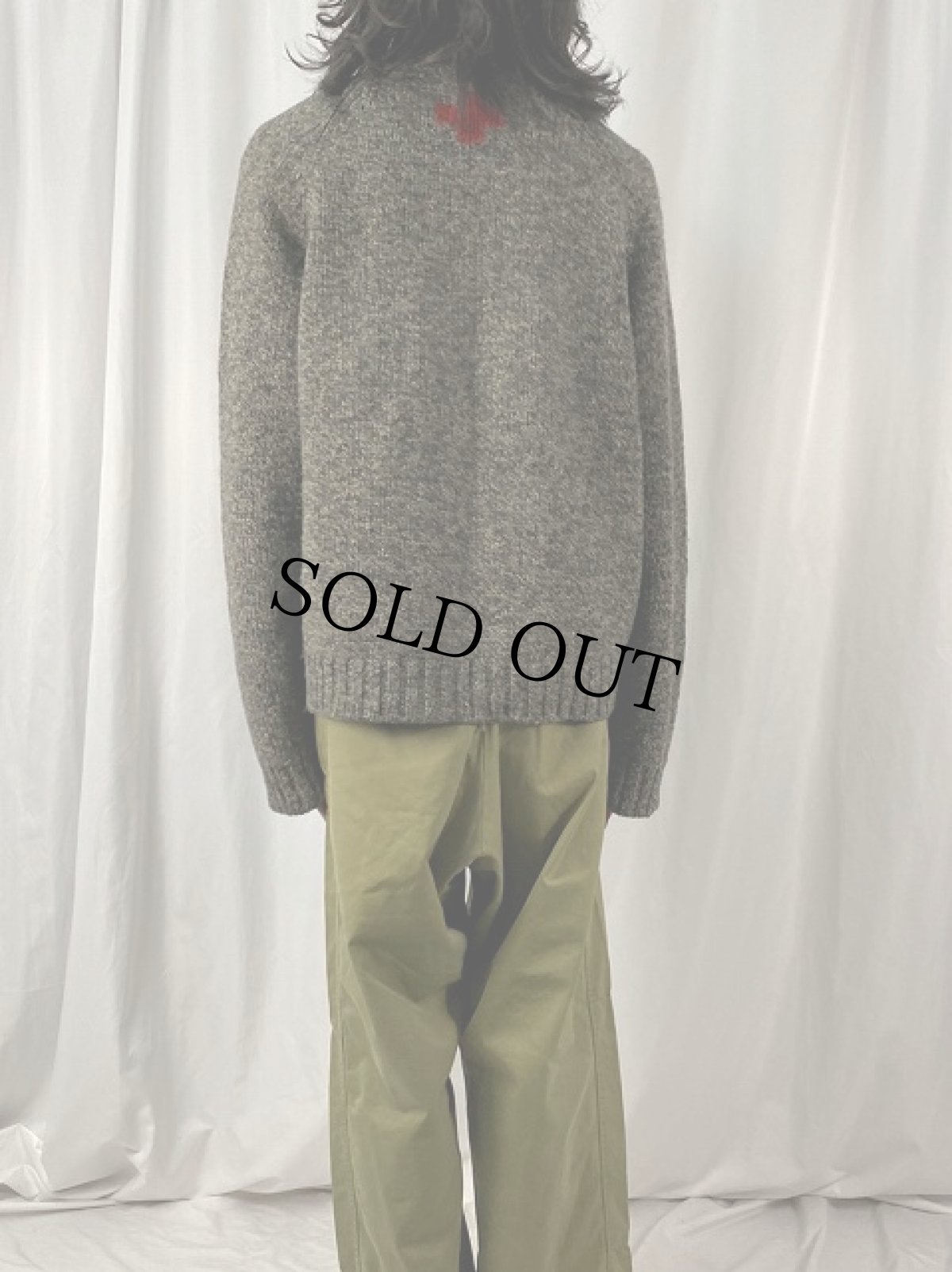 画像4: ABERCROMBIE＆FITCH レッドクロス柄 ウールロールネックニットセーター XL (4)