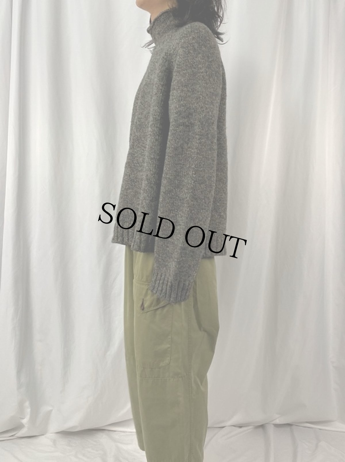 画像3: ABERCROMBIE＆FITCH レッドクロス柄 ウールロールネックニットセーター XL (3)