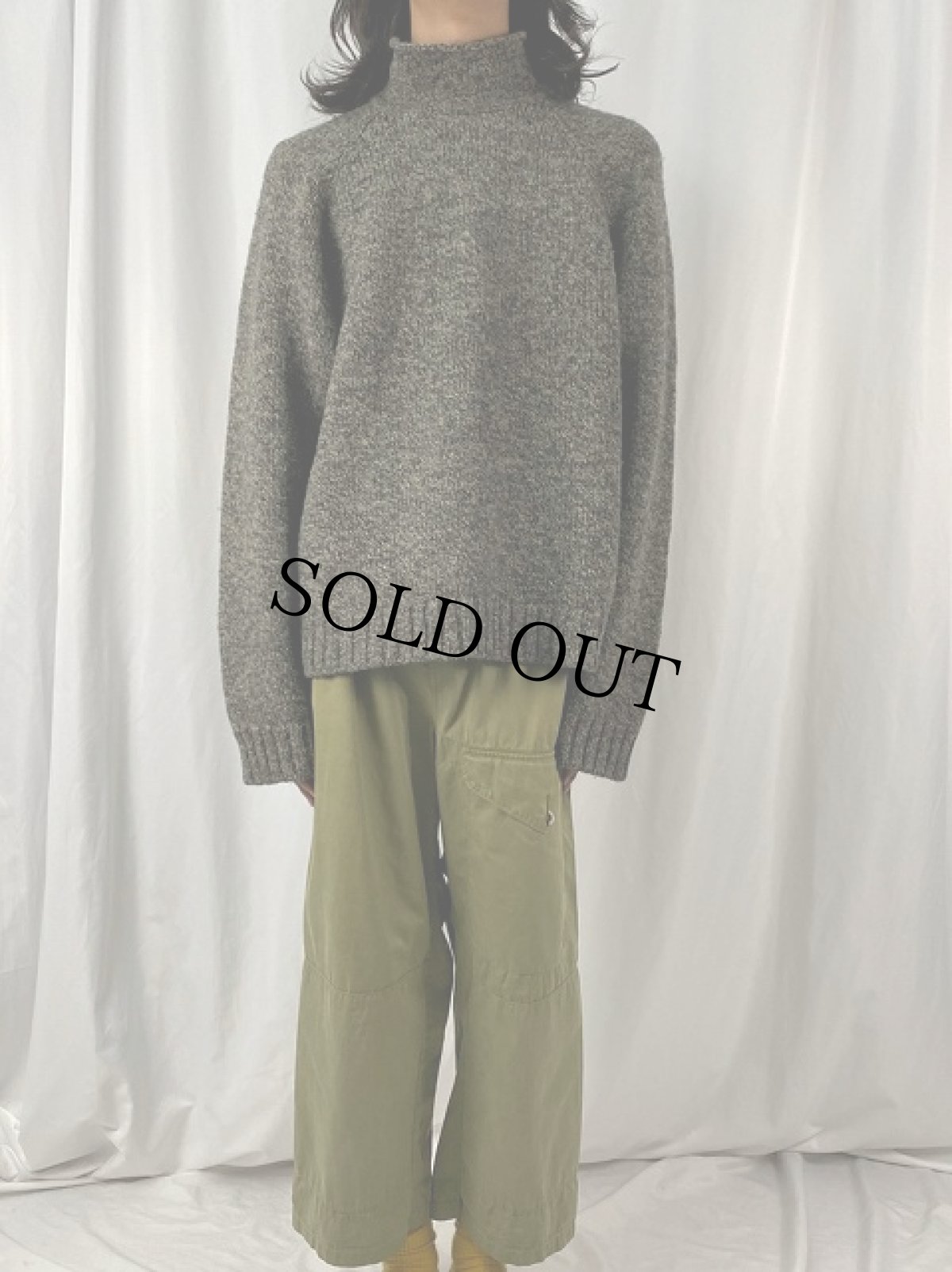 画像2: ABERCROMBIE＆FITCH レッドクロス柄 ウールロールネックニットセーター XL (2)