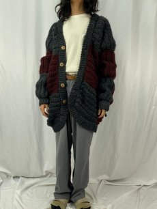 画像2: ハンドメイド チェッカー柄 ニットカーディガン (2)