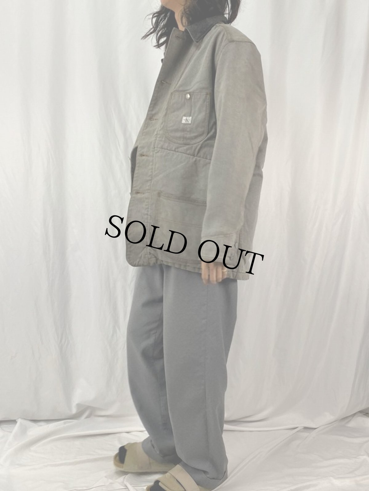 画像3: 90's Calvin Klein USA製 ブランケットライナー デニムハンティングジャケット L (3)