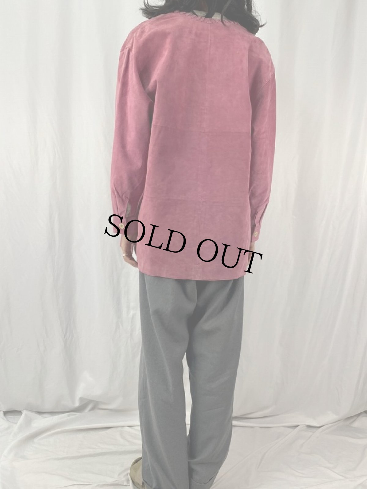 画像4: 80's スエード ノーカラーデザインジャケット L (4)