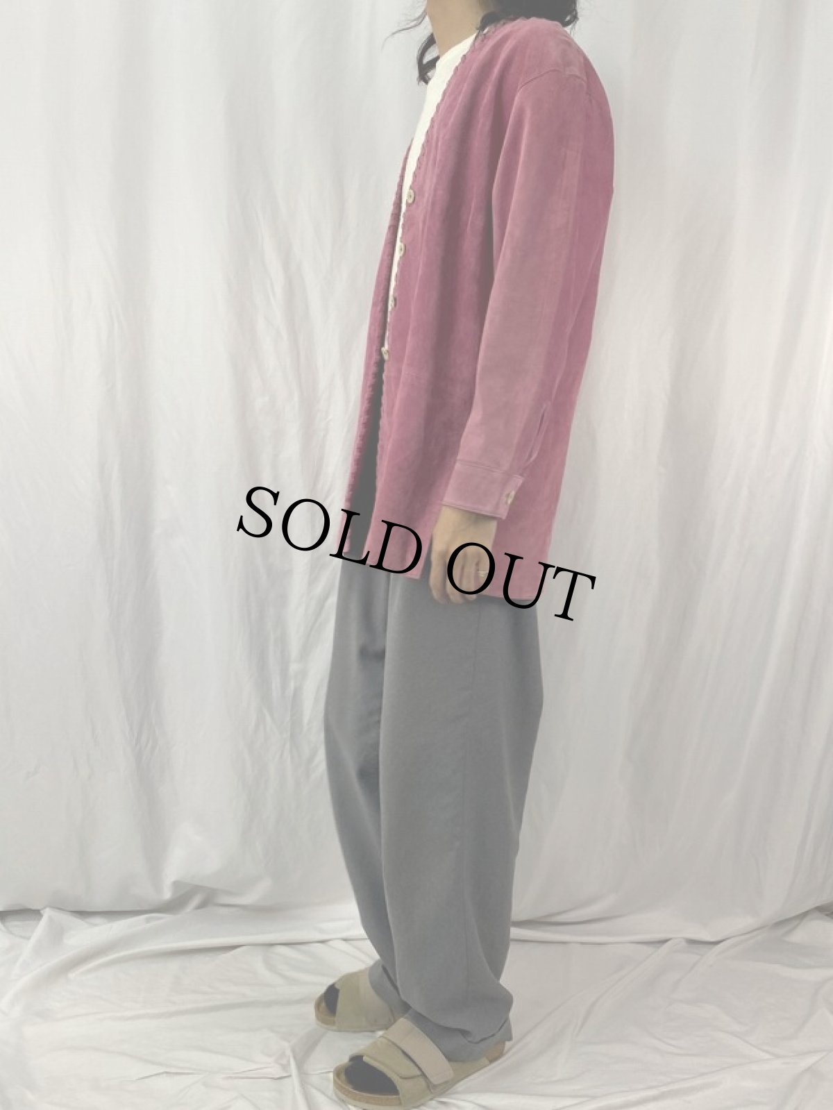 画像3: 80's スエード ノーカラーデザインジャケット L (3)