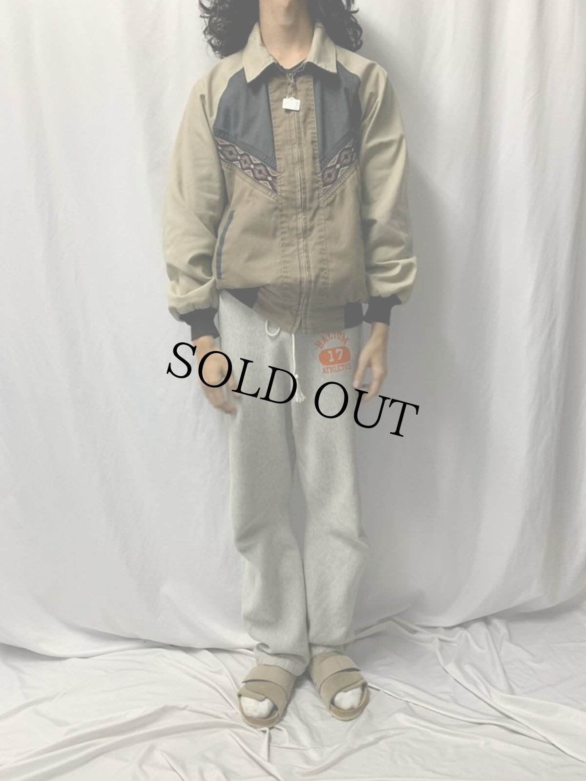 画像2: 80〜90's CANYON GUIDE USA製 ネイティブ柄切り替え ジップジャケット L (2)