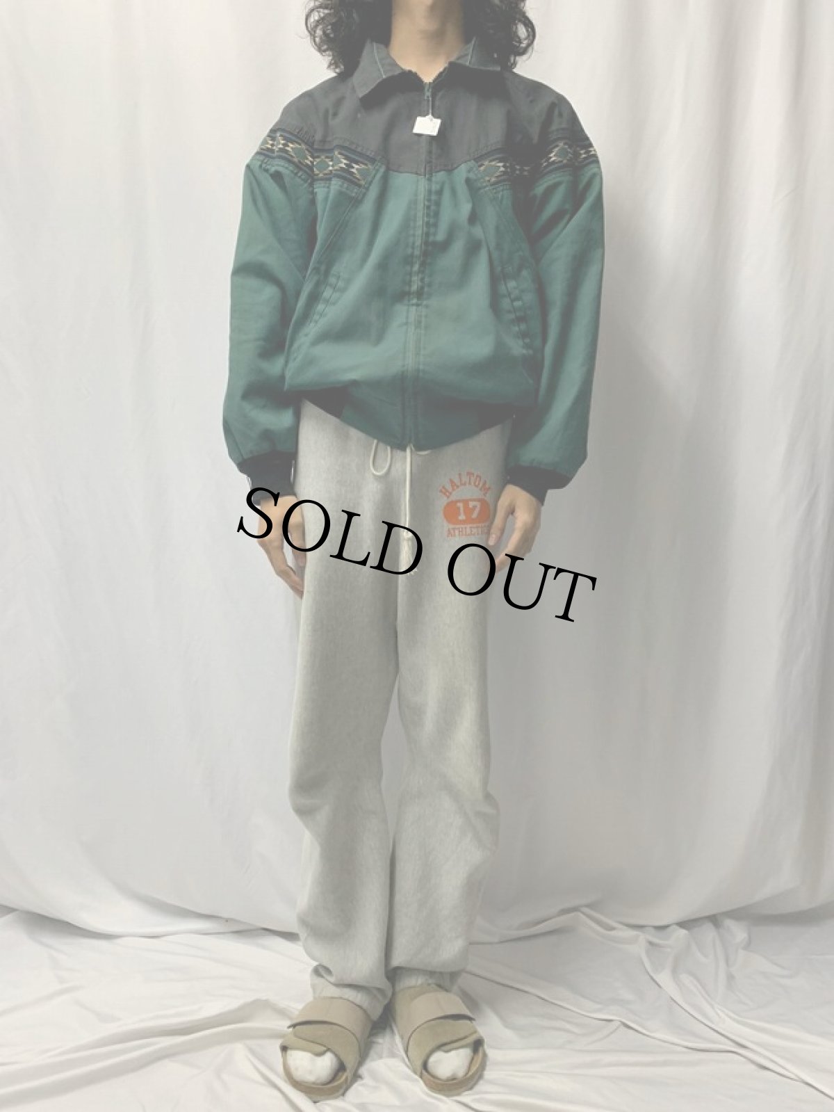 画像2: 80〜90's CANYON GUIDE USA製 ネイティブ柄切り替え ジップジャケット L (2)