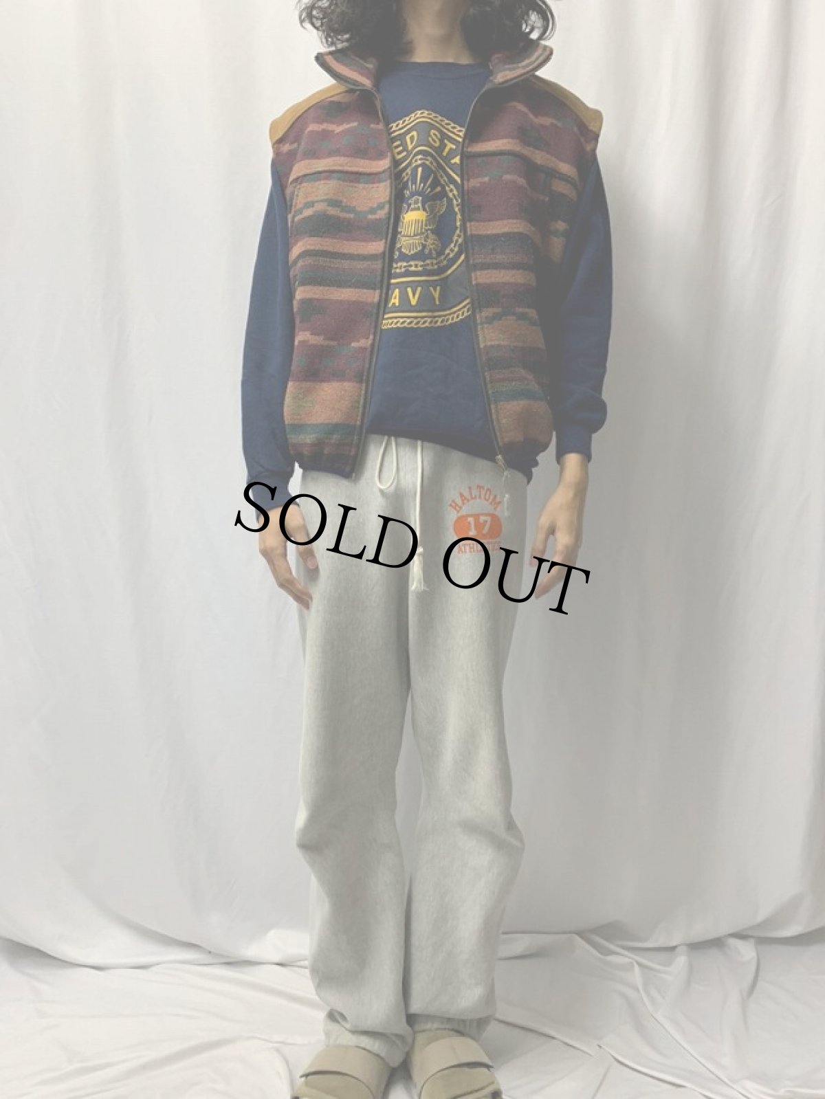 画像2: 90's CANADA製 ネイティブ柄 切り替えデザイン ベスト M (2)