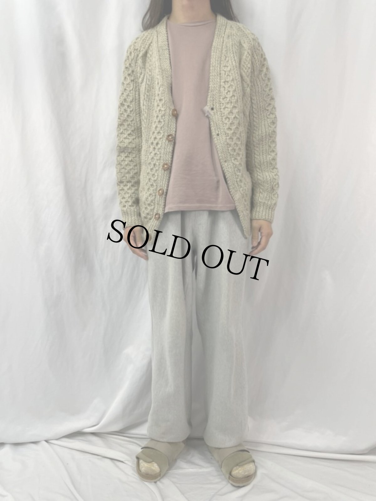 画像2: 【SALE】 ハンドメイド ウールアランニットカーディガン (2)