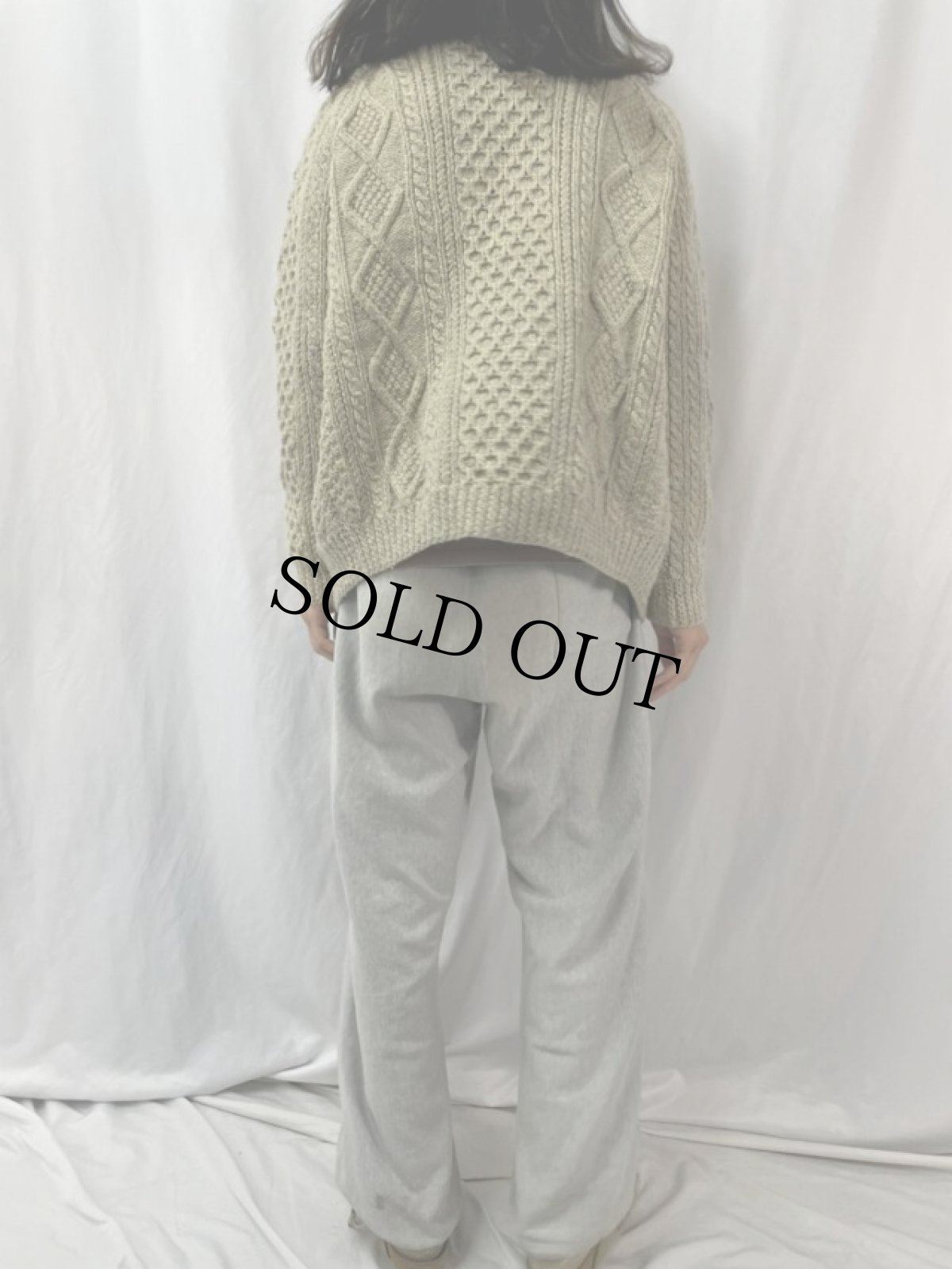 画像4: 【SALE】 ハンドメイド ウールアランニットカーディガン (4)