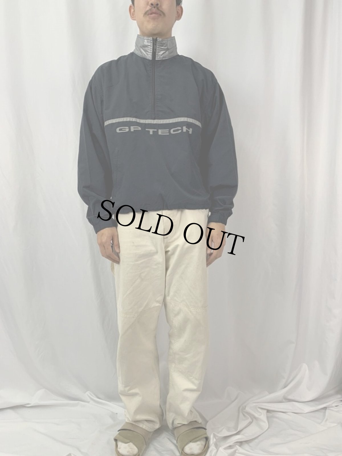 画像2: 90's CAP "GP TECH" ハーフジップナイロンジャケット L (2)