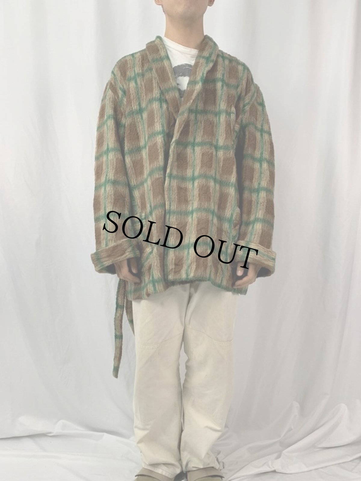 画像2: Damart チェック柄 サーモラクティル シャギーガウン (2)