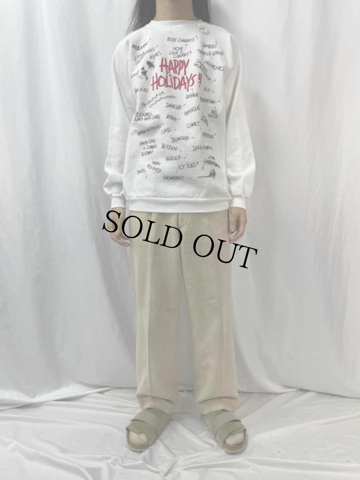 画像2: 90's USA製 "HAPPY HOLIDAYS!!" 発泡プリントスウェット XL (2)