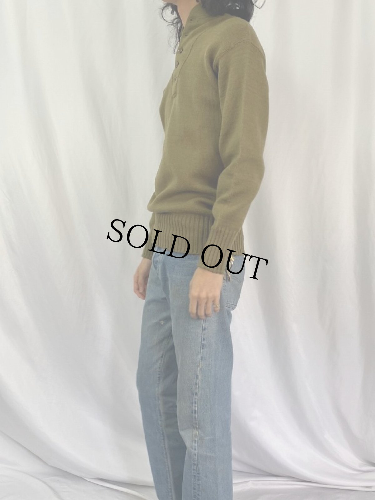 画像3: 40's U.S.ARMY 5つボタン ジープセーター LARGE (3)