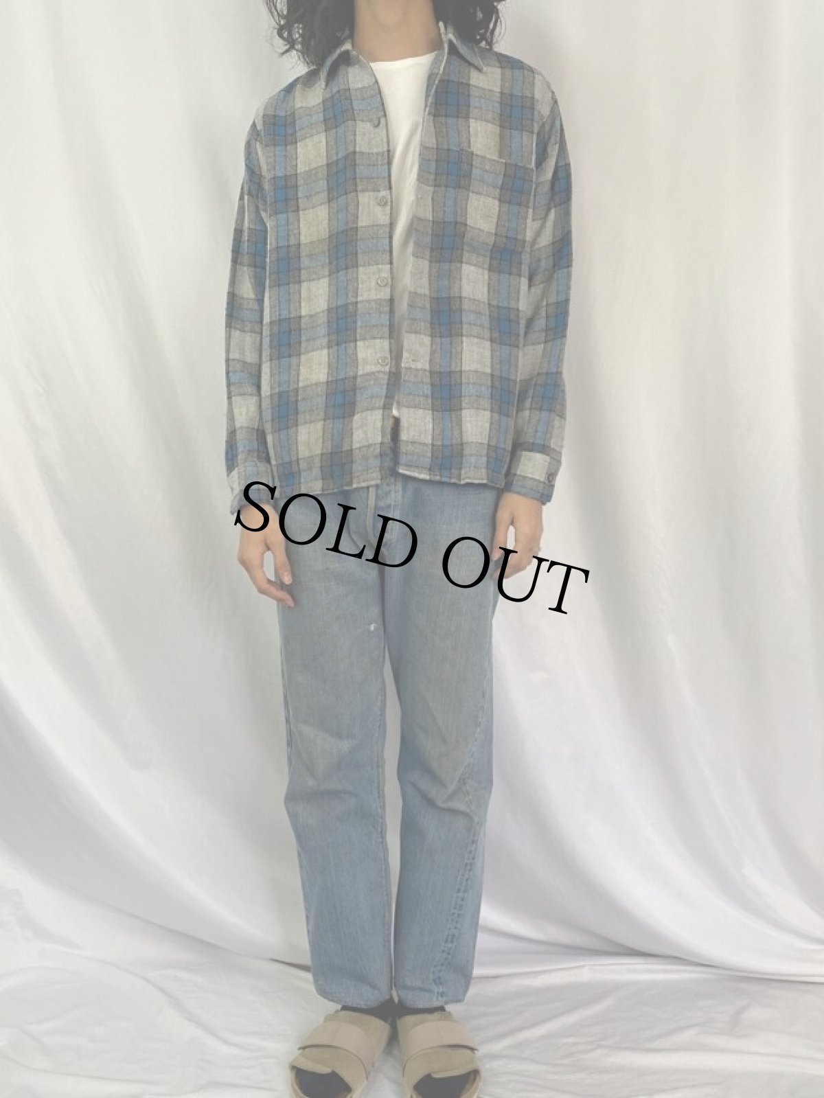 画像2: 60's VAN HEUSEN チェック柄 アクリル×ウールシャツ M (2)