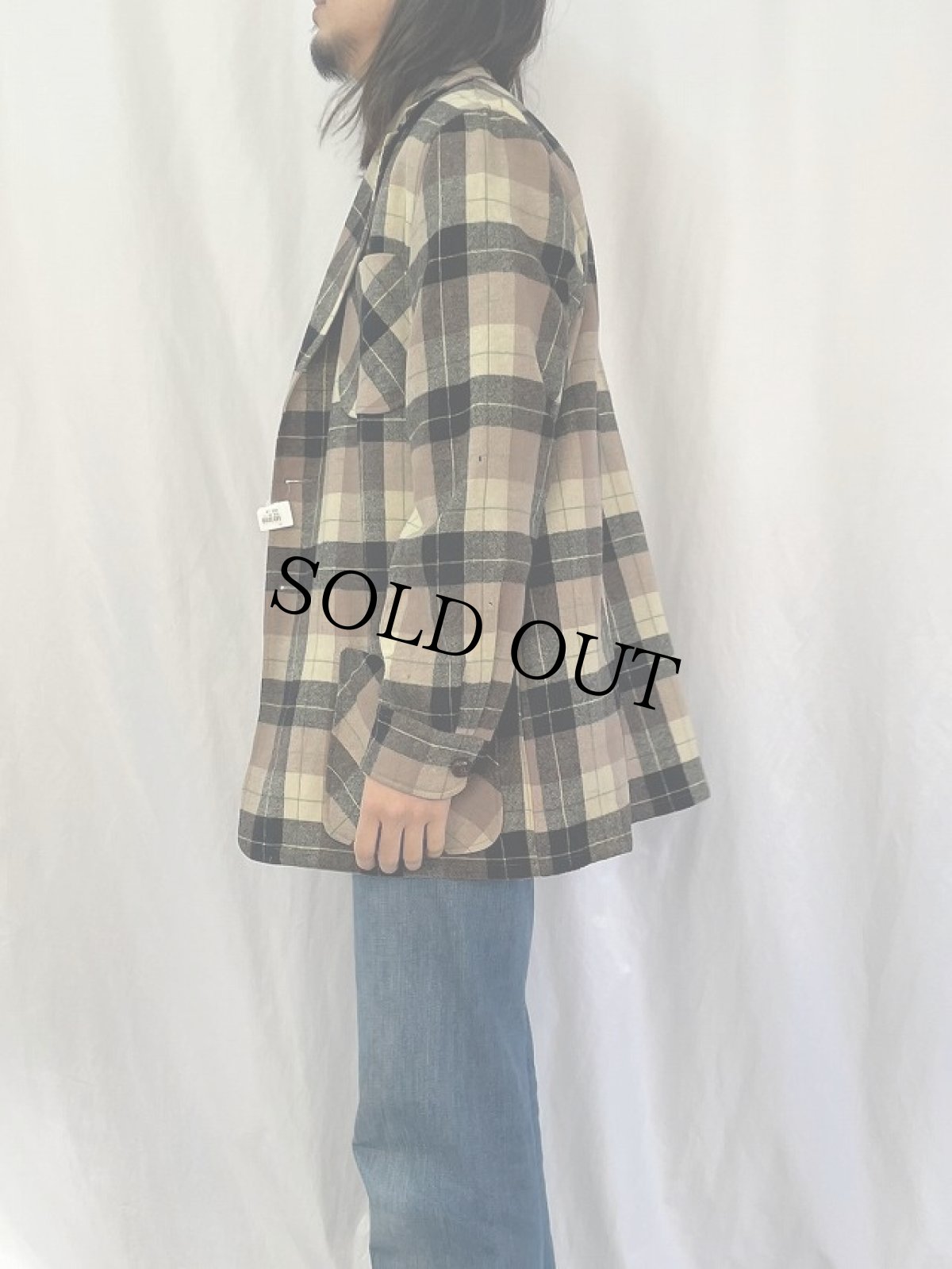 画像3: 50's Vista Casuals チェック柄 ウールテーラードジャケット XL (3)