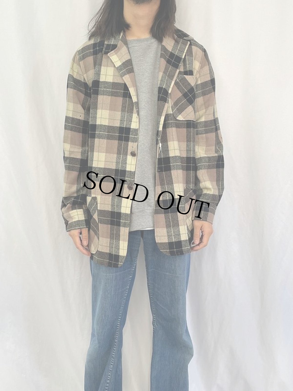 画像2: 50's Vista Casuals チェック柄 ウールテーラードジャケット XL (2)