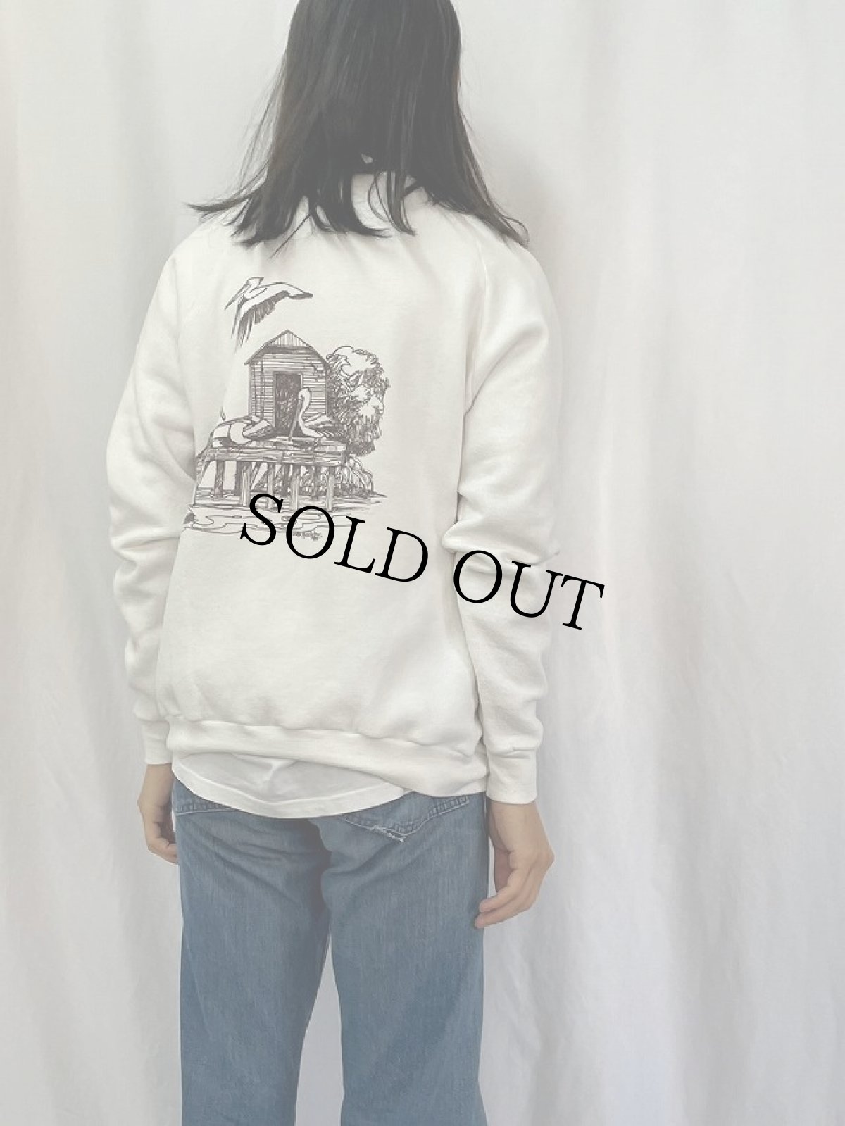 画像4: 80's USA製 鳥 巻きプリント ラグランスウェット XL (4)