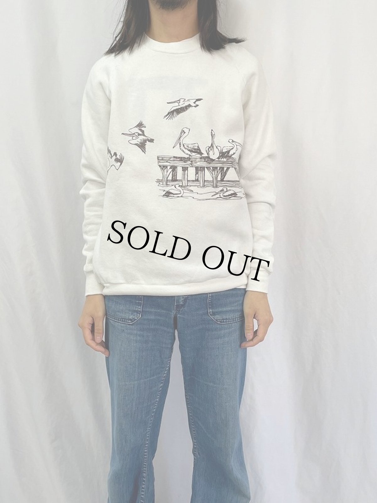 画像2: 80's USA製 鳥 巻きプリント ラグランスウェット XL (2)