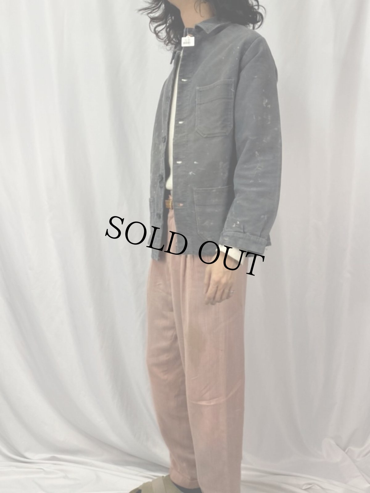 画像3: 50〜60's EURO ブラックモールスキン ワークジャケット (3)