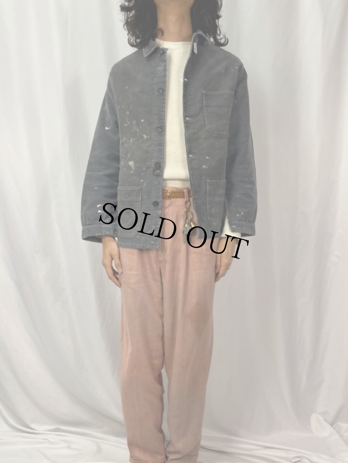 画像2: 50〜60's EURO ブラックモールスキン ワークジャケット (2)