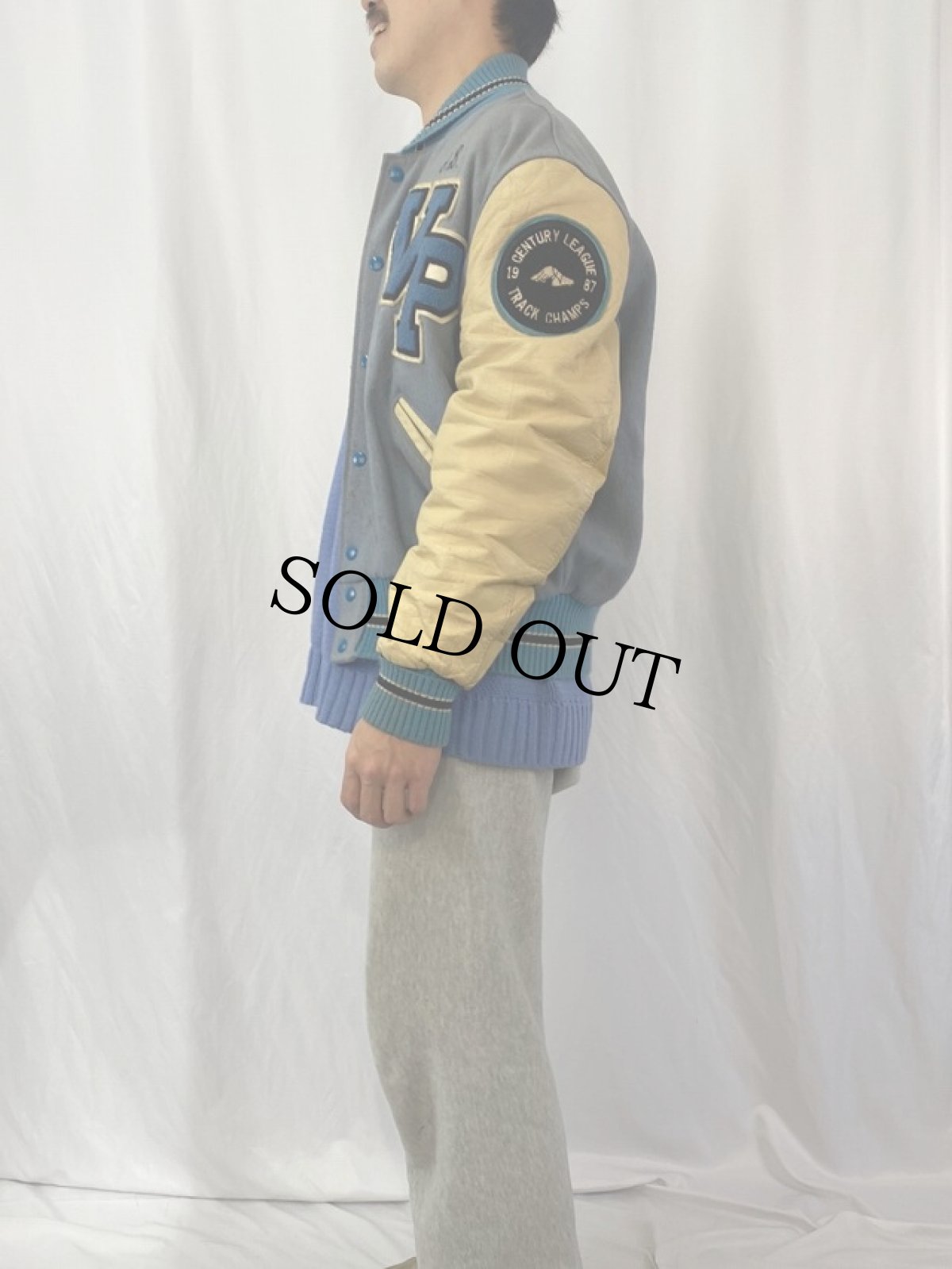 画像3: 70's DeLONG USA製 チェーン刺繍 ワッペン付き レザー×ウールスタジャン 42 (3)