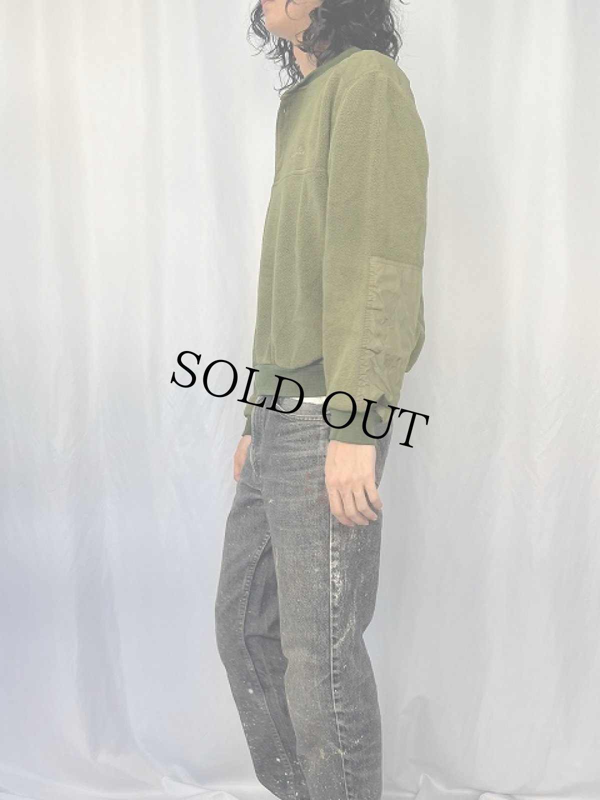 画像3: 〜90's Cabela's CANADA製 ナイロン切り替え ヘンリーネック フリースプルオーバー L (3)