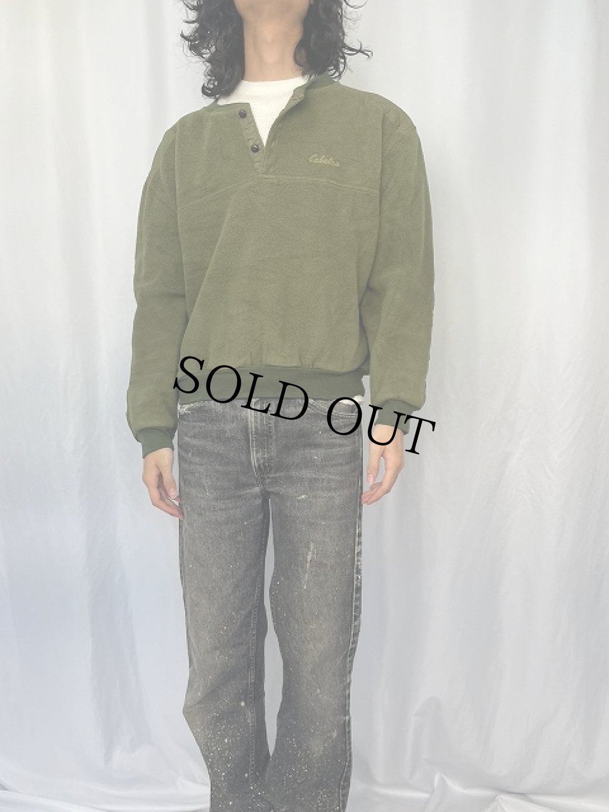 画像2: 〜90's Cabela's CANADA製 ナイロン切り替え ヘンリーネック フリースプルオーバー L (2)