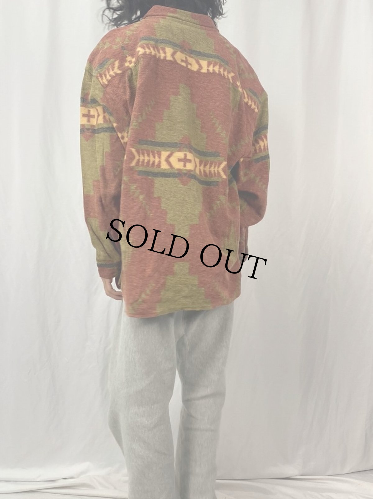 画像4: 90's ORVIS ネイティブ柄 コットンシャツ L (4)