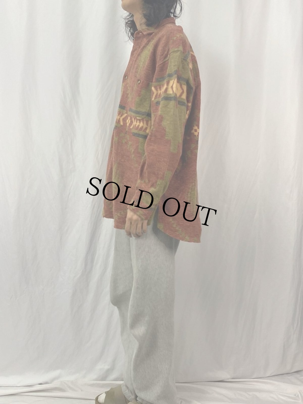 画像3: 90's ORVIS ネイティブ柄 コットンシャツ L (3)