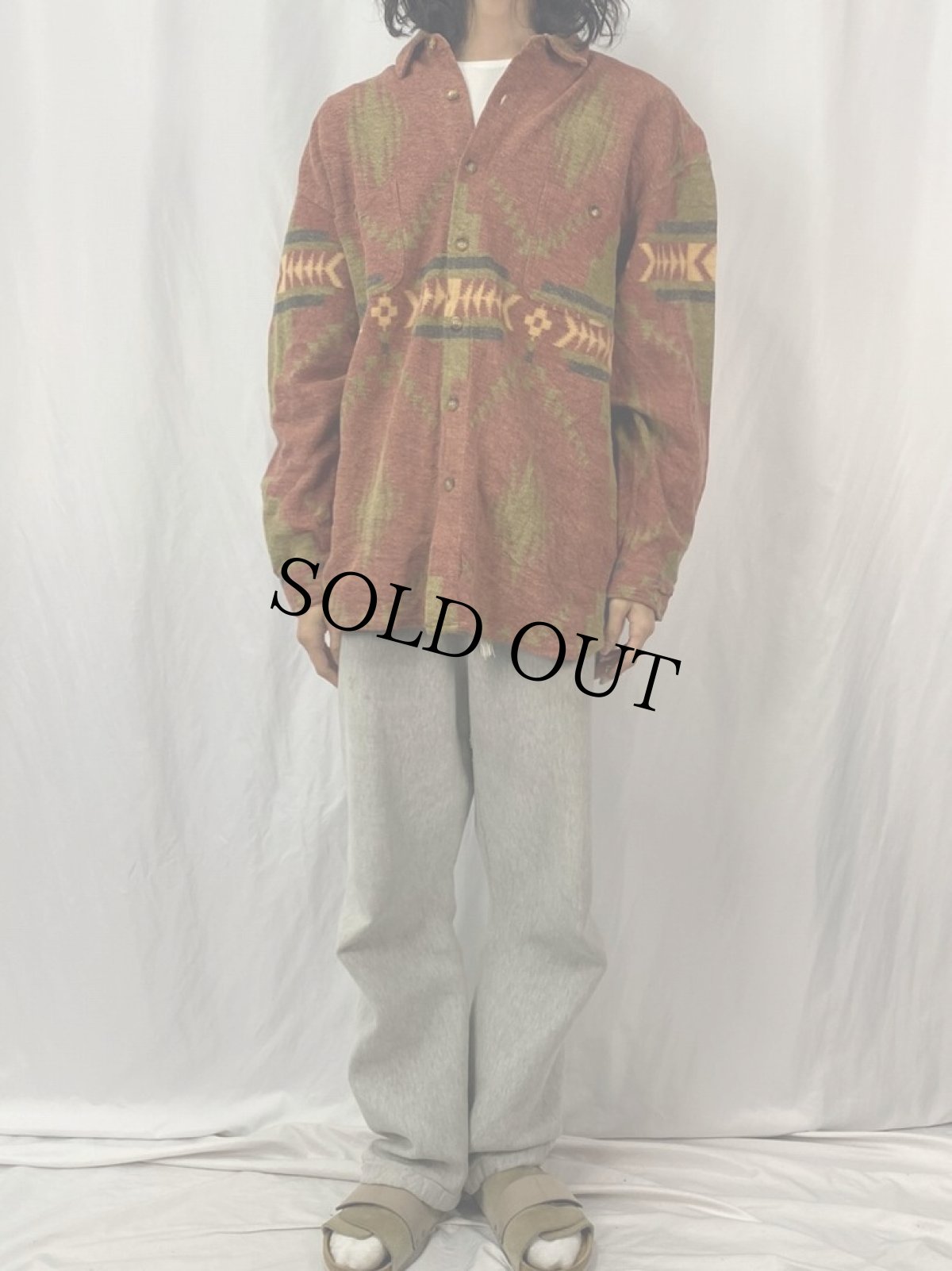 画像2: 90's ORVIS ネイティブ柄 コットンシャツ L (2)