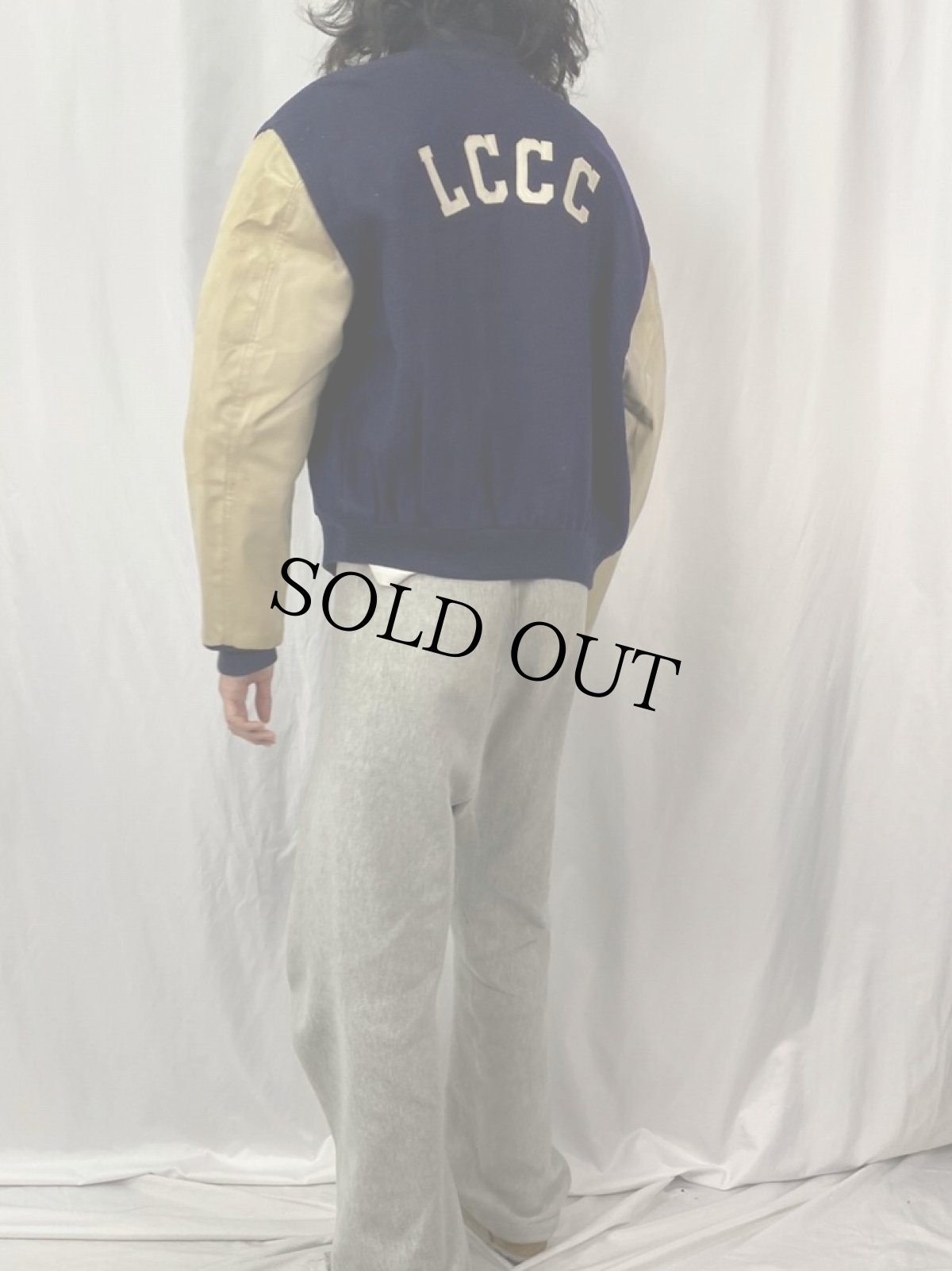 画像4: 60〜70's Champion USA製 ランタグ ワッペン付き ウール×レザースタジャン L (4)