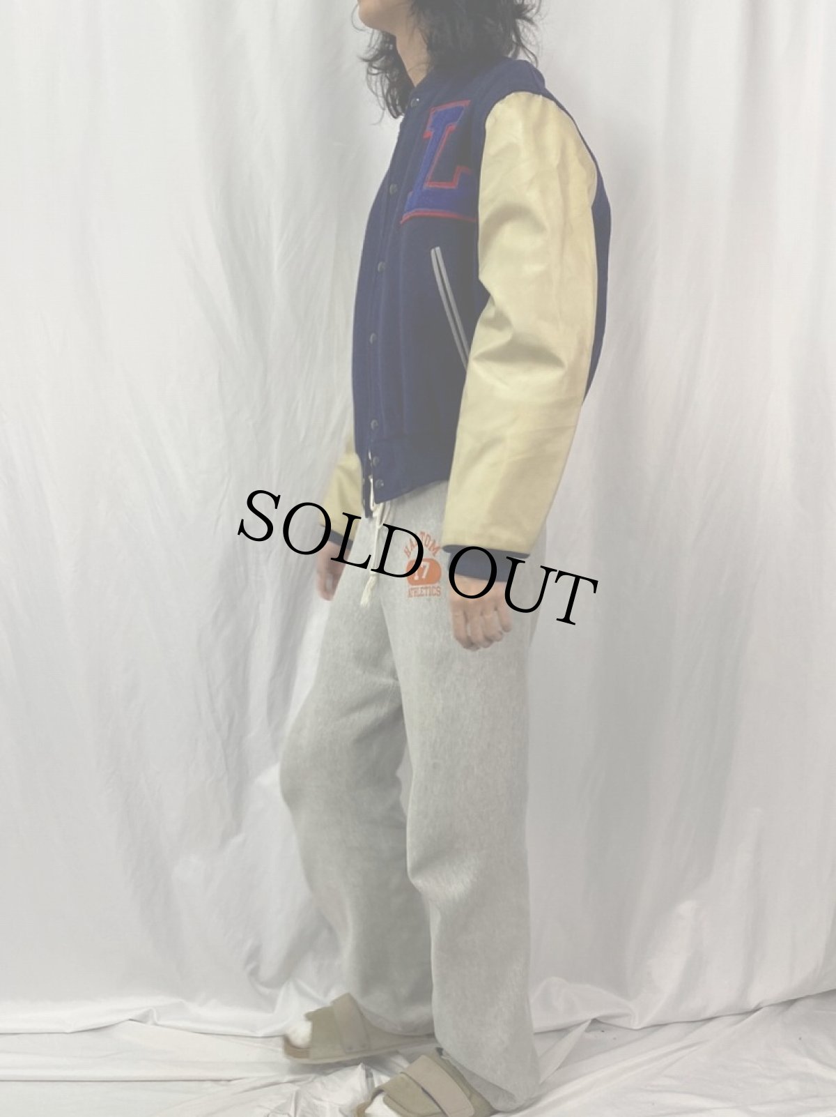 画像3: 60〜70's Champion USA製 ランタグ ワッペン付き ウール×レザースタジャン L (3)