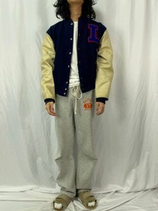 画像2: 60〜70's Champion USA製 ランタグ ワッペン付き ウール×レザースタジャン L (2)